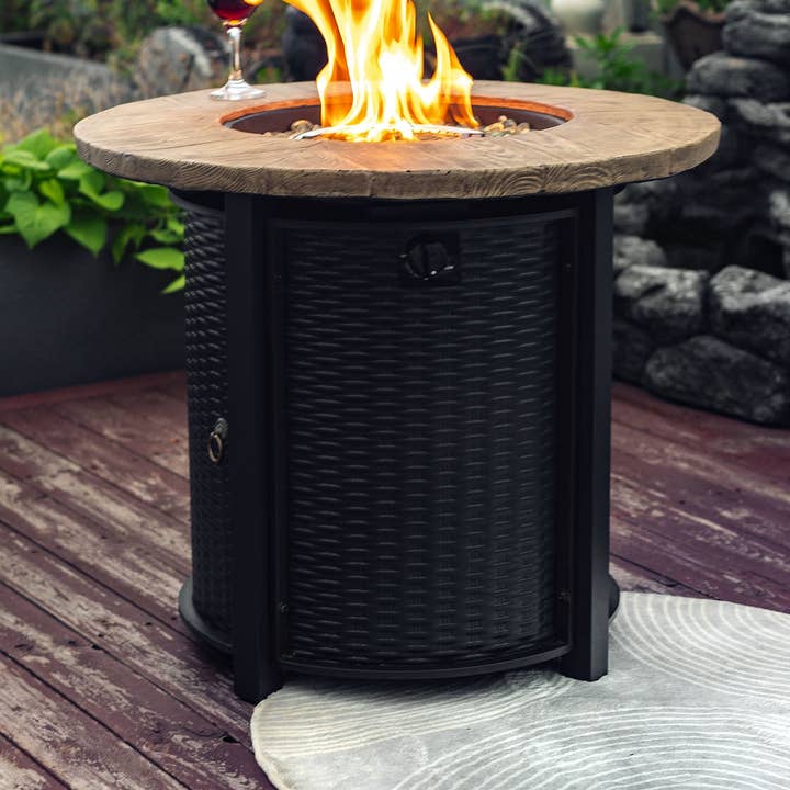 Orange County Decor - Wholesale Fire Pit - 30Inch Round Fire Pit Table Propane Fire Table With Lava Rocks Black Steel0