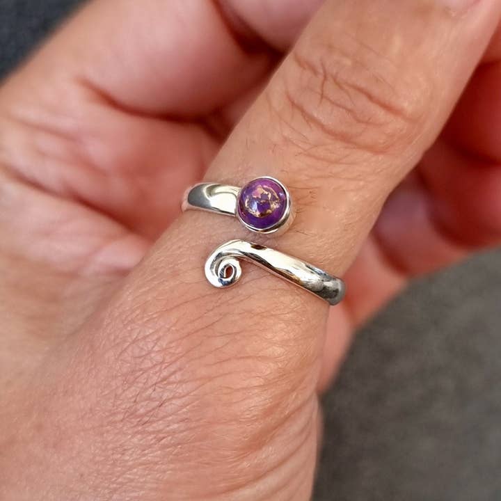 Adjustable Purple Copper Turquoise Ring | Sterling Silver for wholesale by Mistry Gems