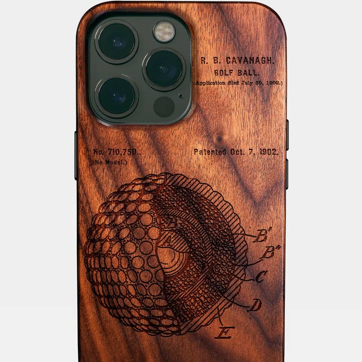 Custom Golf Ball Patent iPhone Case - Carved Wood Golf Cover | Gifts For Golfers for wholesale by Engraved In Nature