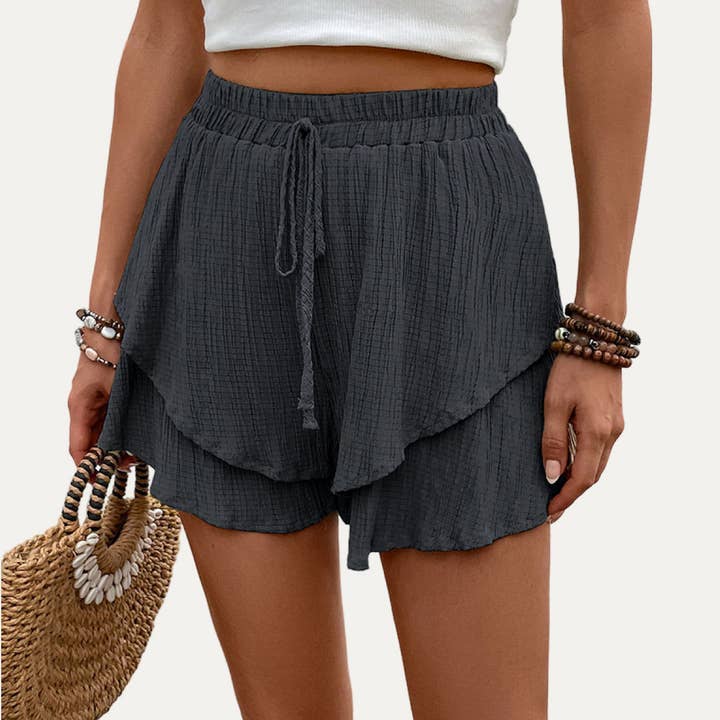 The Moment Collection - Wholesale Shorts - Women's - Actively Crinkled High-Waist Tiered Layers Mini Shorts 8