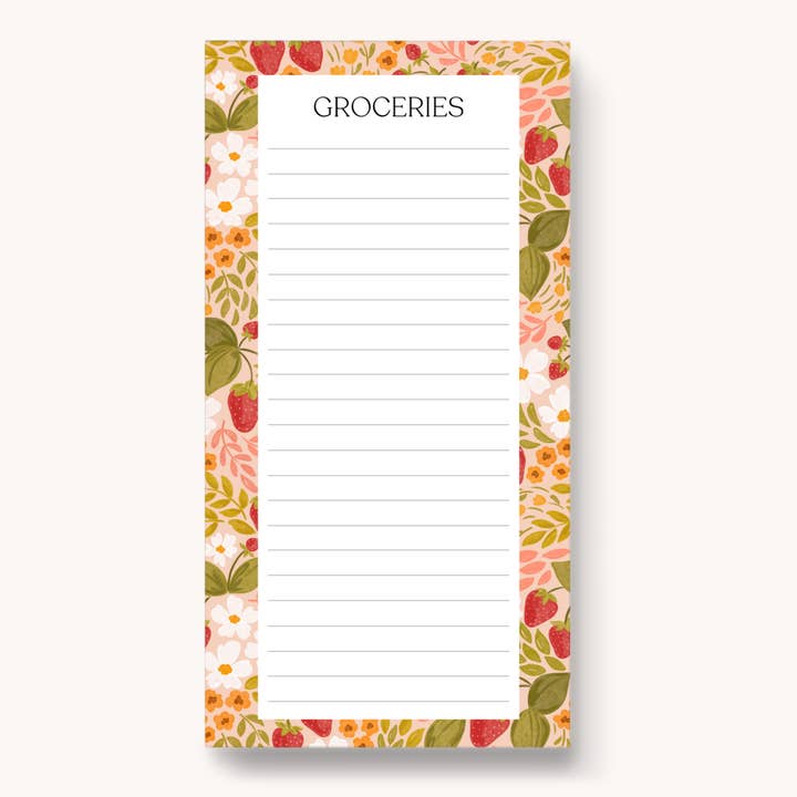 Strawberry Patch Magnetic Grocery List Notepad for wholesale by Elyse Breanne Design
