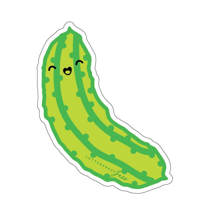 Cutie Kawaii Pickle Sticker for wholesale by Letterpress Jess