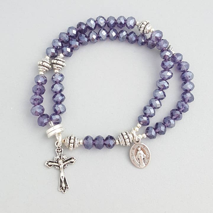 Purple Crystal Wrist Rosary Five Decade for wholesale by MG Rosary