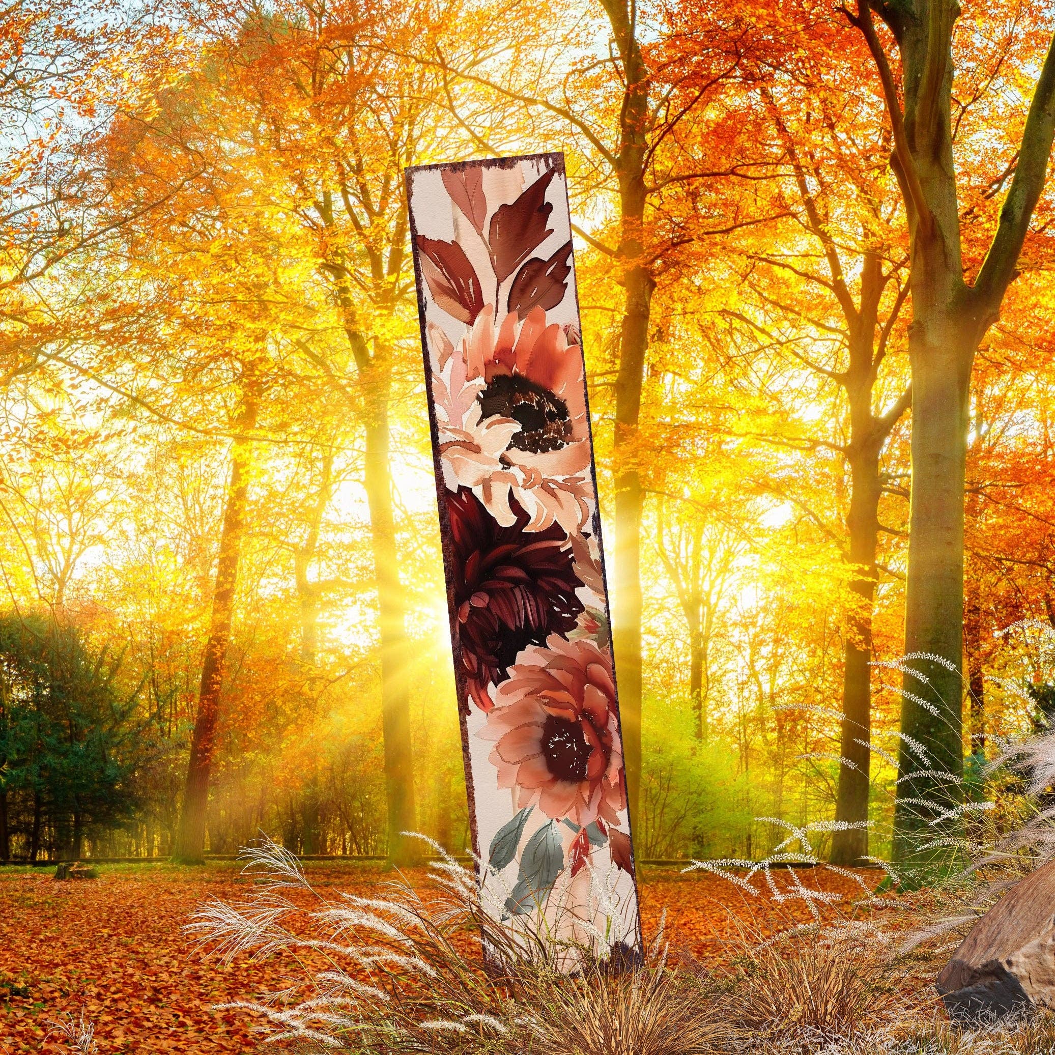 TX USA Corporation – Großhandel Pfosten/Pfähle – 42" Herbst Aquarell Blumen Gartenstecker | Lebendige Boho Outdoor Gartenkunst5