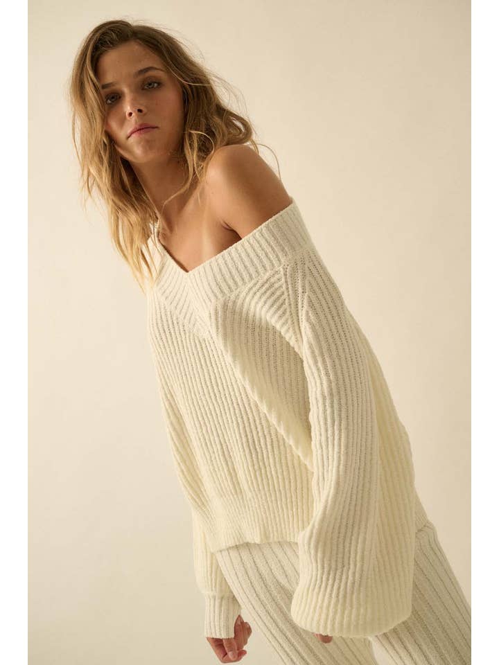 Promesa USA - Wholesale Knit Sweater - Women's - Ribbed Knit V-Neck Loose-Fit Raglan Sweater16