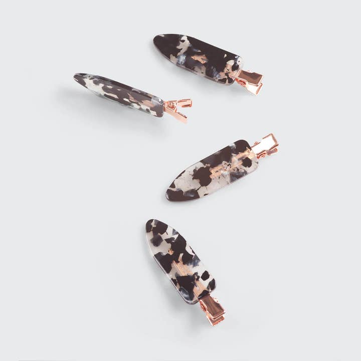 KITSCH - Wholesale Hair Clip - Women's - Eco-Friendly Creaseless Clips 4pc Set - Black Terrazzo
