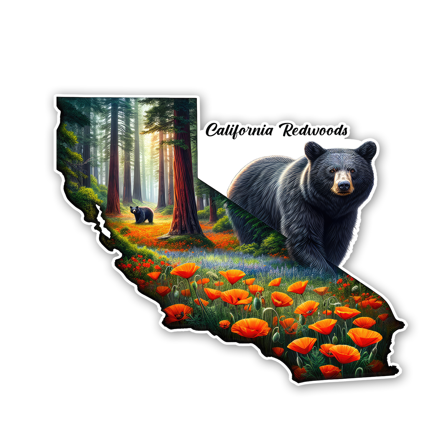 Sticker Atlas - Wholesale Sticker - California State Bear & Poppies Sticker0