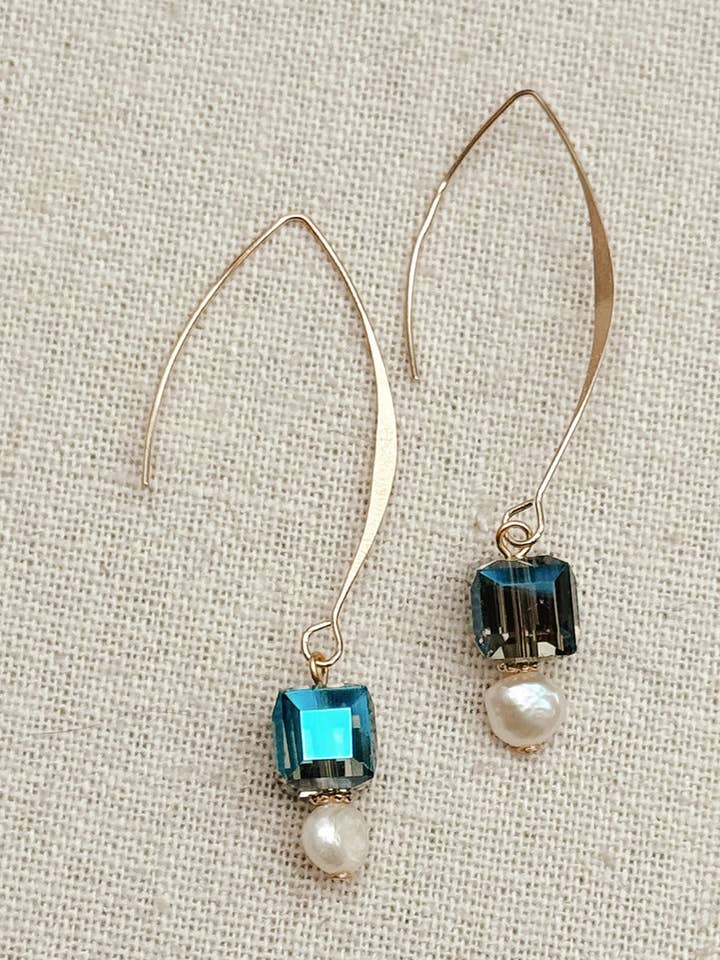 Gold Cubic Crystal & Pearl Drop Thread Thru Earrings for wholesale by Gracie Rose Designs