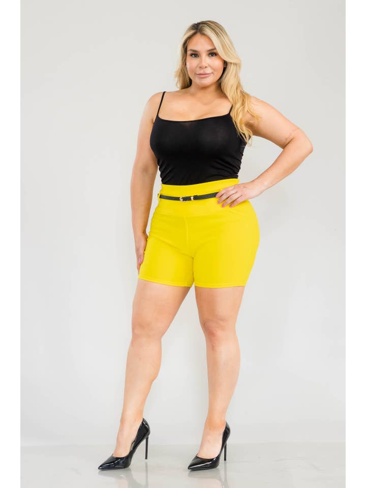 REDFINCH APPAREL INC - Wholesale Shorts - Women's - Womens Plus Size Sculpting Shorts With Faux Leather Belt21