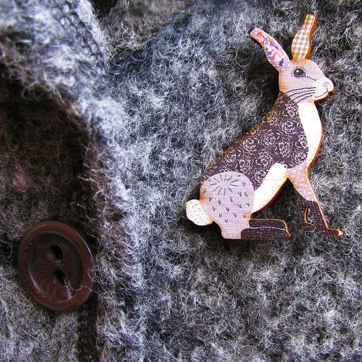 sew n sew hare brooch for wholesale by Perkins & Morley