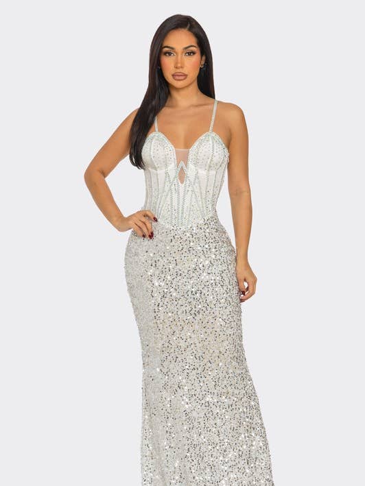 Vestido Maxi Slim com Lantejoulas e Alças Finas por atacado de BANJUL