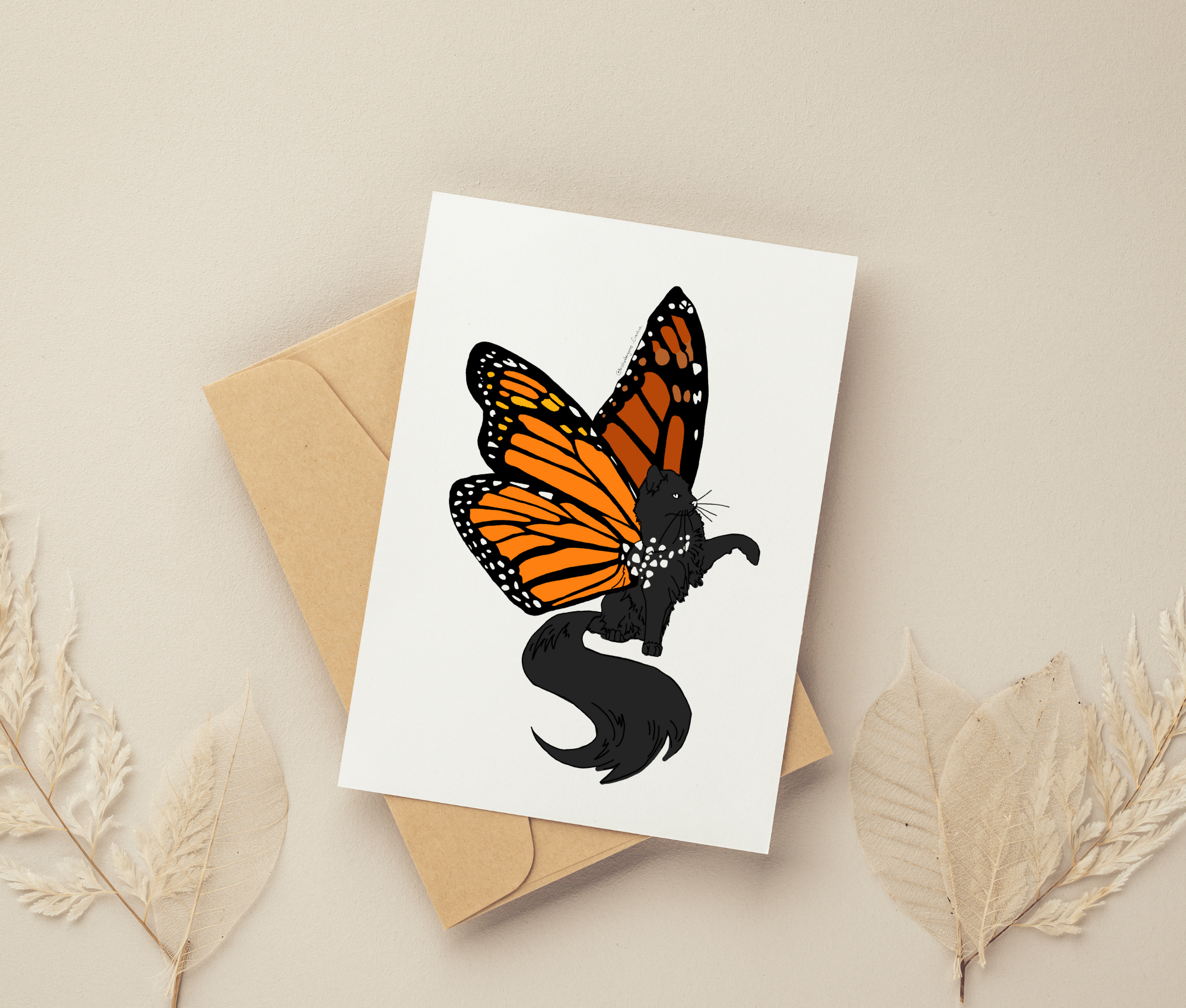 Kristin Bergene Creative LLC - Wholesale Season's Greetings Card - Monarch Kitten Greeting Cards | Blank Inside, 5.5” x 4”4