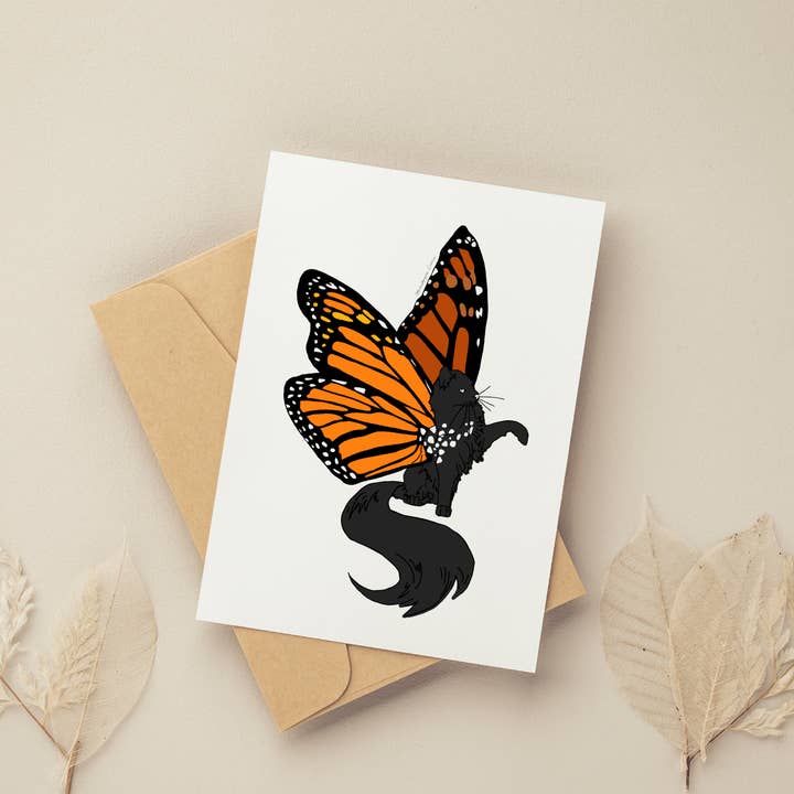 Kristin Bergene Creative LLC - Wholesale Season's Greetings Card - Monarch Kitten Greeting Cards | Blank Inside, 5.5” x 4”4