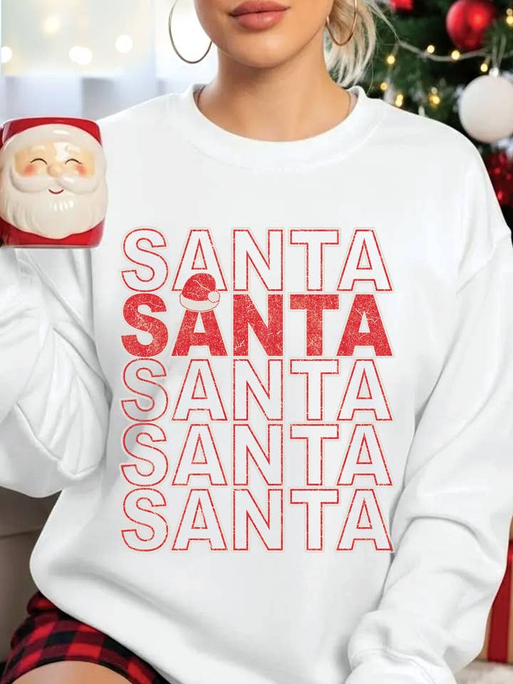 Rustee Clothing - Wholesale Graphic sweatshirt โ Womenโs - SANTA HAT PUFF GRAPHIC BRUSHED SWEATSHIRTS 1