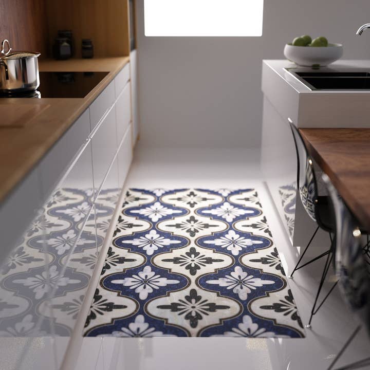 Maroc Blue Vinyl Floor Mat 100x147cm for wholesale by Artsy Mats