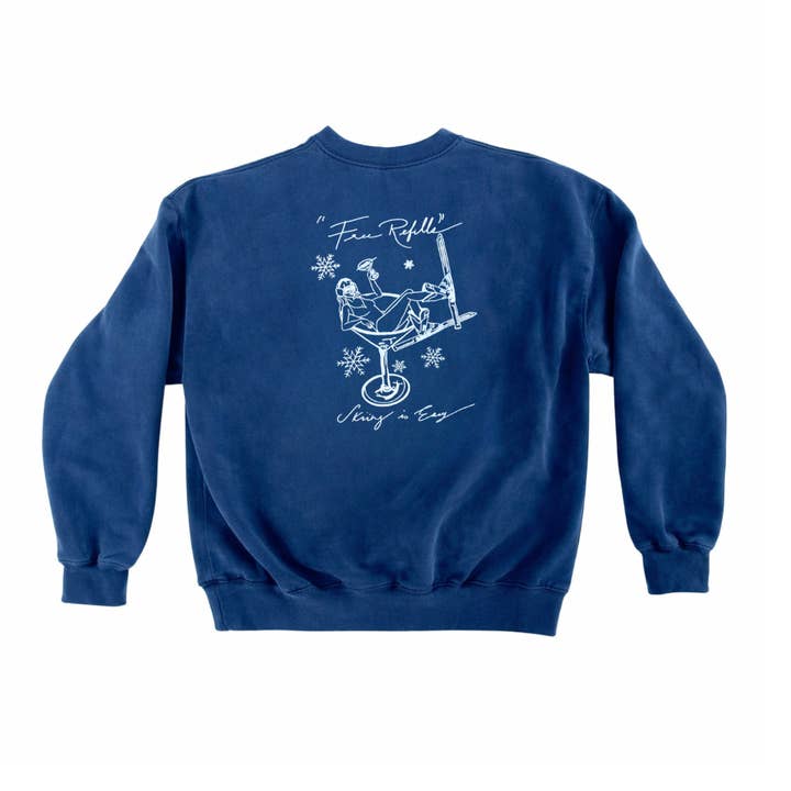 "FREE REFILLS" CREWNECK (Vintage Navy) for wholesale by SKIING IS EASY