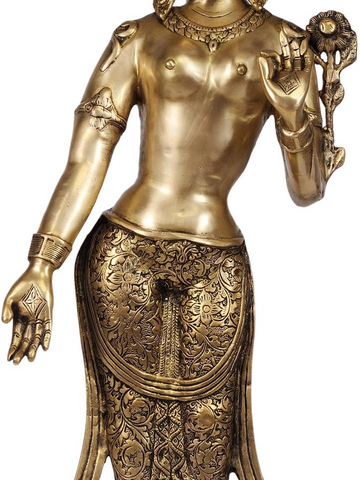 30" Standing Devi Tara, Her Eyes Shut In Brass | Handmade for wholesale by Exotic India Art