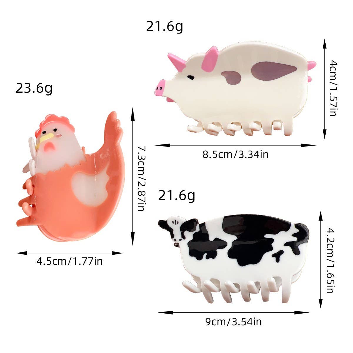 ACCITY - Wholesale Hair Clip - Women's - Fun Animal Patchwork Hair Claw - Cute Pig Cow Clip_CWAHA14936