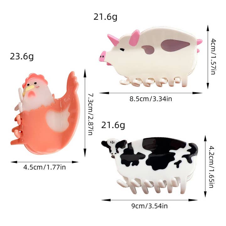 ACCITY - Wholesale Hair Clip - Women's - Fun Animal Patchwork Hair Claw - Cute Pig Cow Clip_CWAHA14936