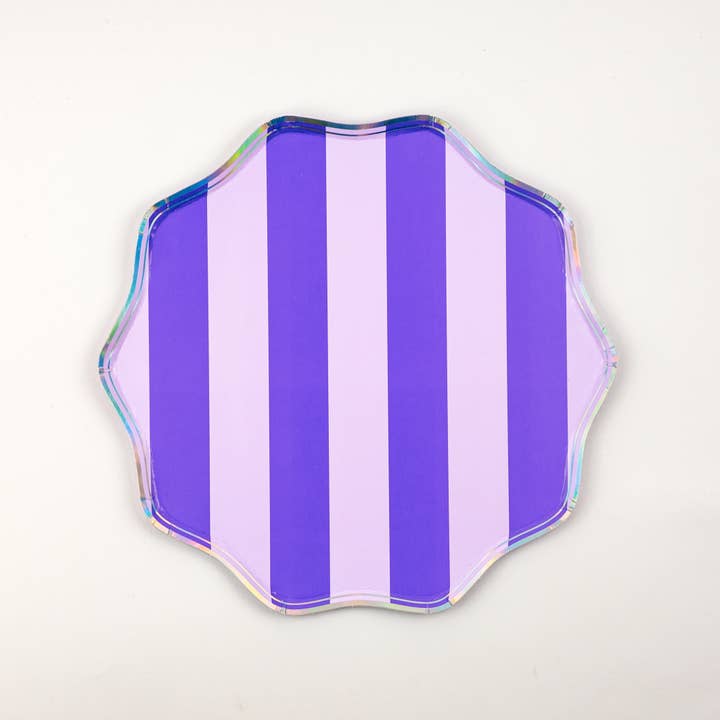Gatherings by Curated Paperie - Wholesale Disposable Plate - Pink, Orange & Purple Spooky Stripes Dinner Paper Plates