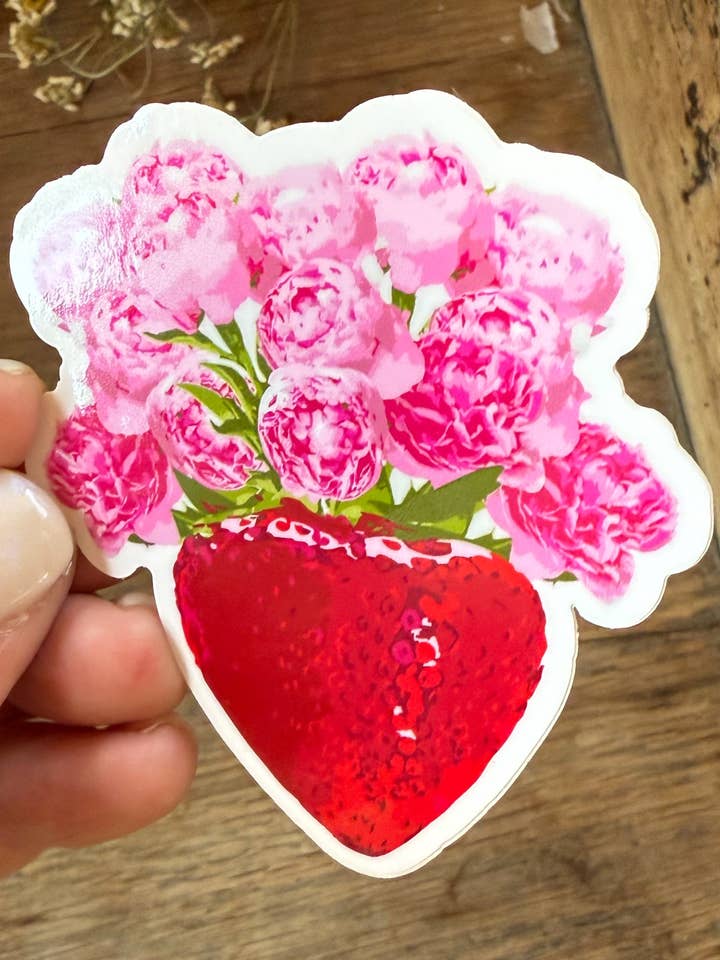 Autocollant Fraise Pivoine pour la vente par Left Grain