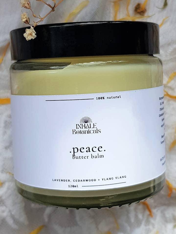 Peace Butter Balm, 120ml Glass Jar for wholesale by Inhale Botanicals