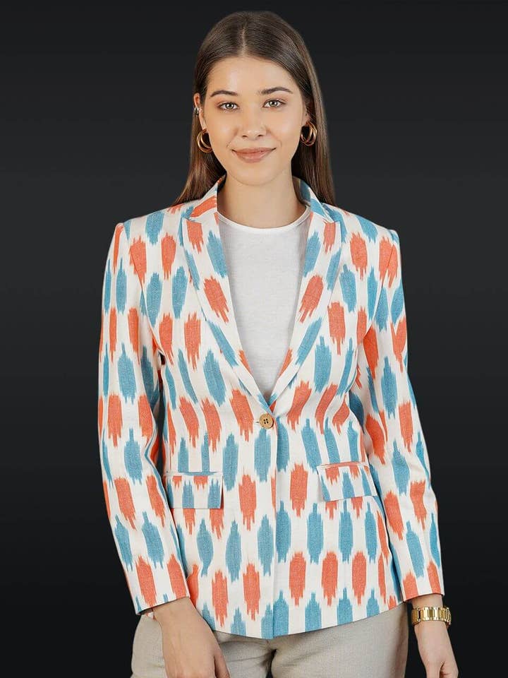 Ikat Cotton White Blazer (2) for wholesale by INDOPHILIA