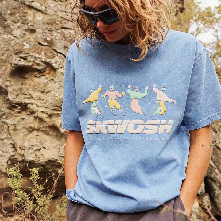 Skwosh - Wholesale Screen printed t-shirt – Men′s - All Downhill Regular Tee In Dusty Blue8