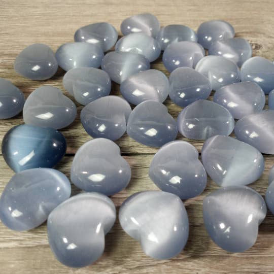 Keystone Crystals - Wholesale Spiritual Stone/Crystal - Fiber-Optic Cat's Eye Heart Puffy 1-Inch Wholesale Gemstone