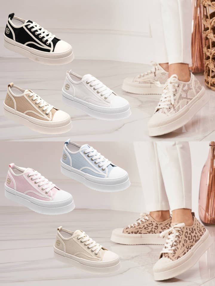 Damen Schnür-Sneaker mit dicker Plateausohle aus Canvas für den Großhandel von No Doubt Shoes