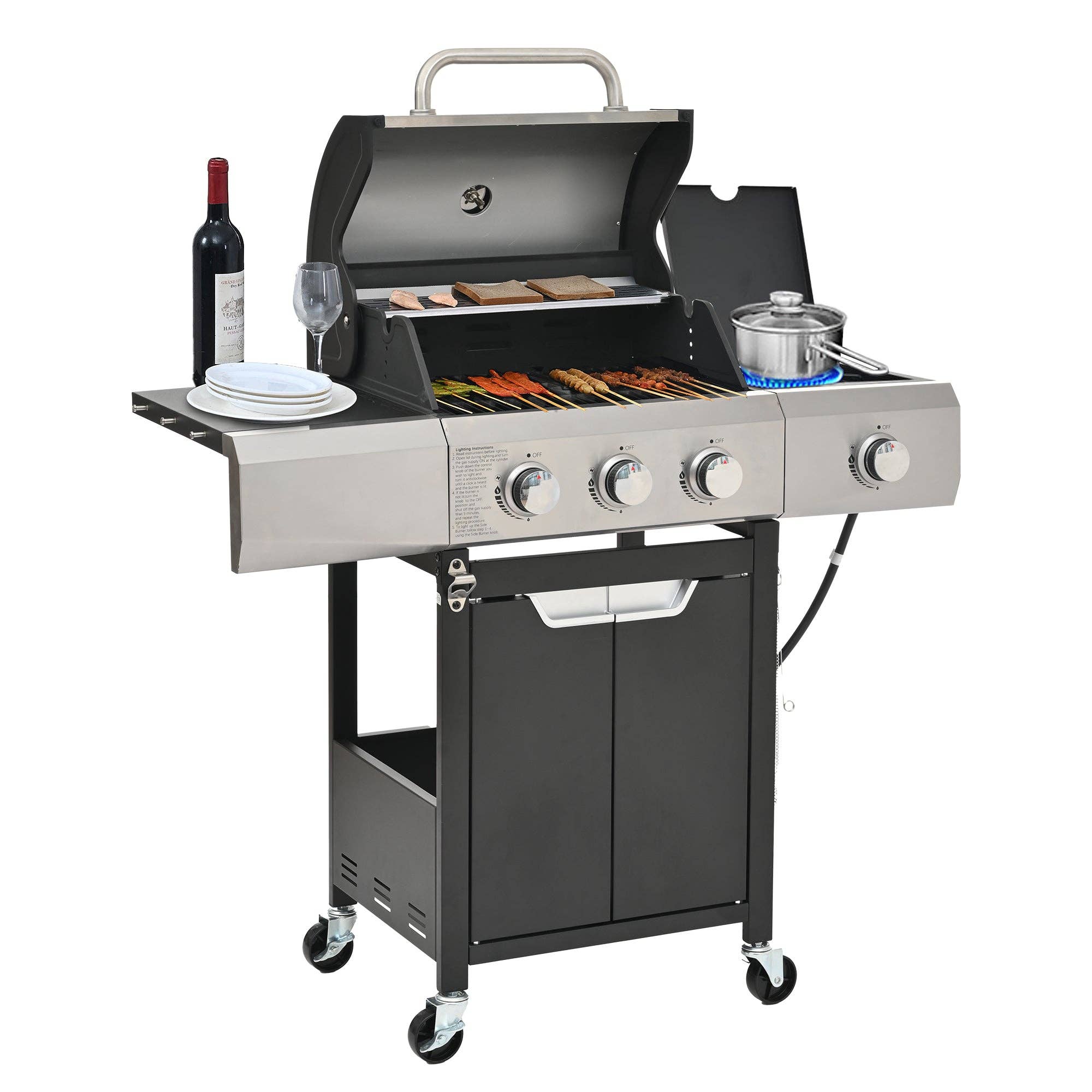 39F Inc. - Wholesale Outdoor Grill Tools - 3-Burner Stainless Steel Propane Gas Grill with Side Burner7