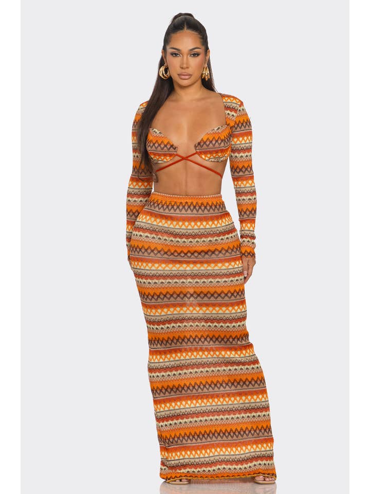 BANJUL - Wholesale Top & Skirt Set - Women's - HCCTD44830 2PC BOHEMIAN STYLE CROP TOPS & MIXI DRESS