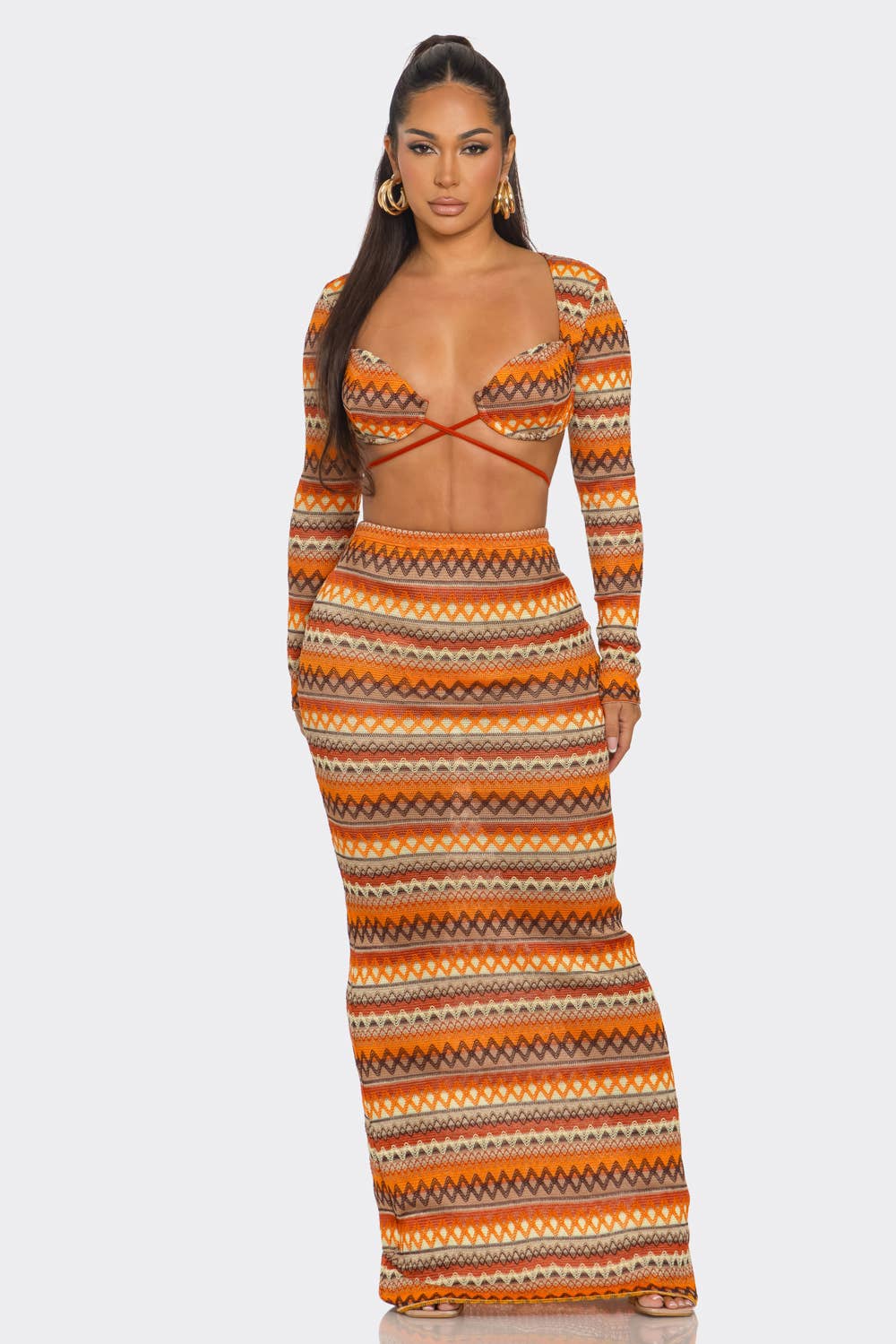 BANJUL - Wholesale Top & Skirt Set - Women's - HCCTD44830 2PC BOHEMIAN STYLE CROP TOPS & MIXI DRESS