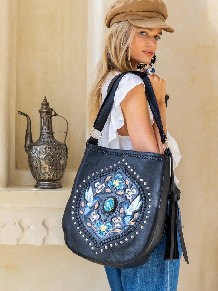 Monterey Hummingbird Pouch Bag Black for wholesale by Jodi Lee