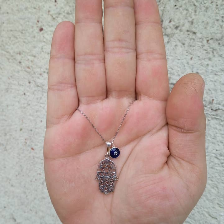 MYSTIC JEWELS – Engroshandel Halskæde med vedhæng – Sterling sølv 925 hamsa halskæde med 7 mm ondt øje vedhæng6