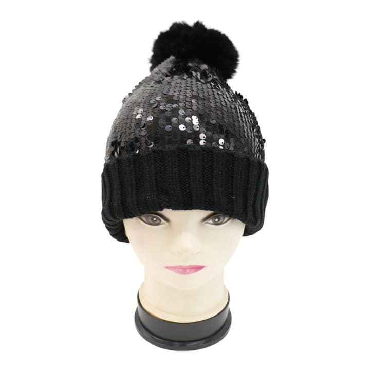 TAPA fashion - Wholesale Beanie – Women's - Pom Pom Sequin Beanie HA3715-1 (3PC)8
