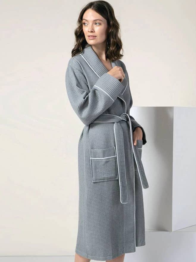 Women's Full Length Waffle Hotel Robe for wholesale by SEYANTE