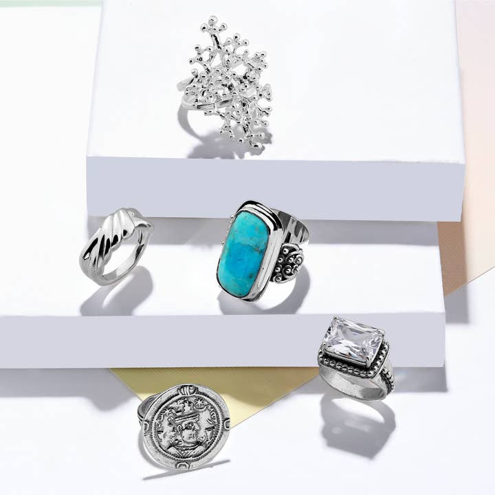 Teal Silpada Big Spring Compressed Mojave Turquoise Ring, Silver for wholesale on Faire