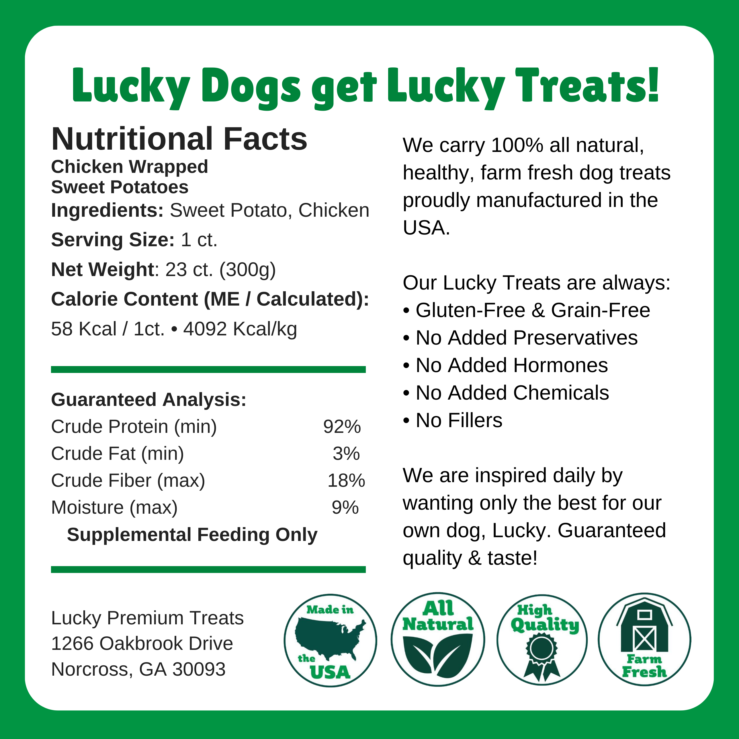 Lucky Premium Treats - Wholesale Pet Treats - Dog - CHICKEN WRAPPED SWEET POTATO 50 ct. BULK2