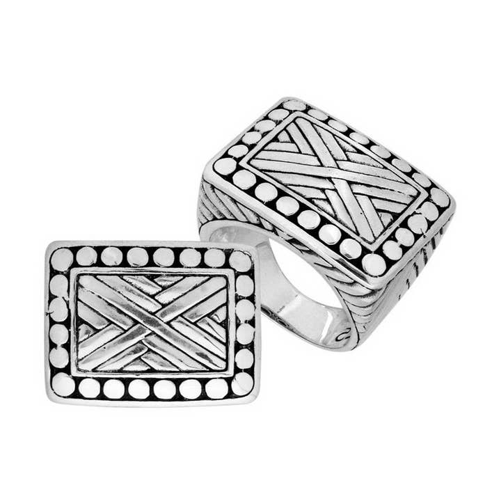 AR-9020-S Sterling Silver Designer Square Pattern Oxidized Ring For Wholesale Jewelry Buyers for wholesale by Bali Designs