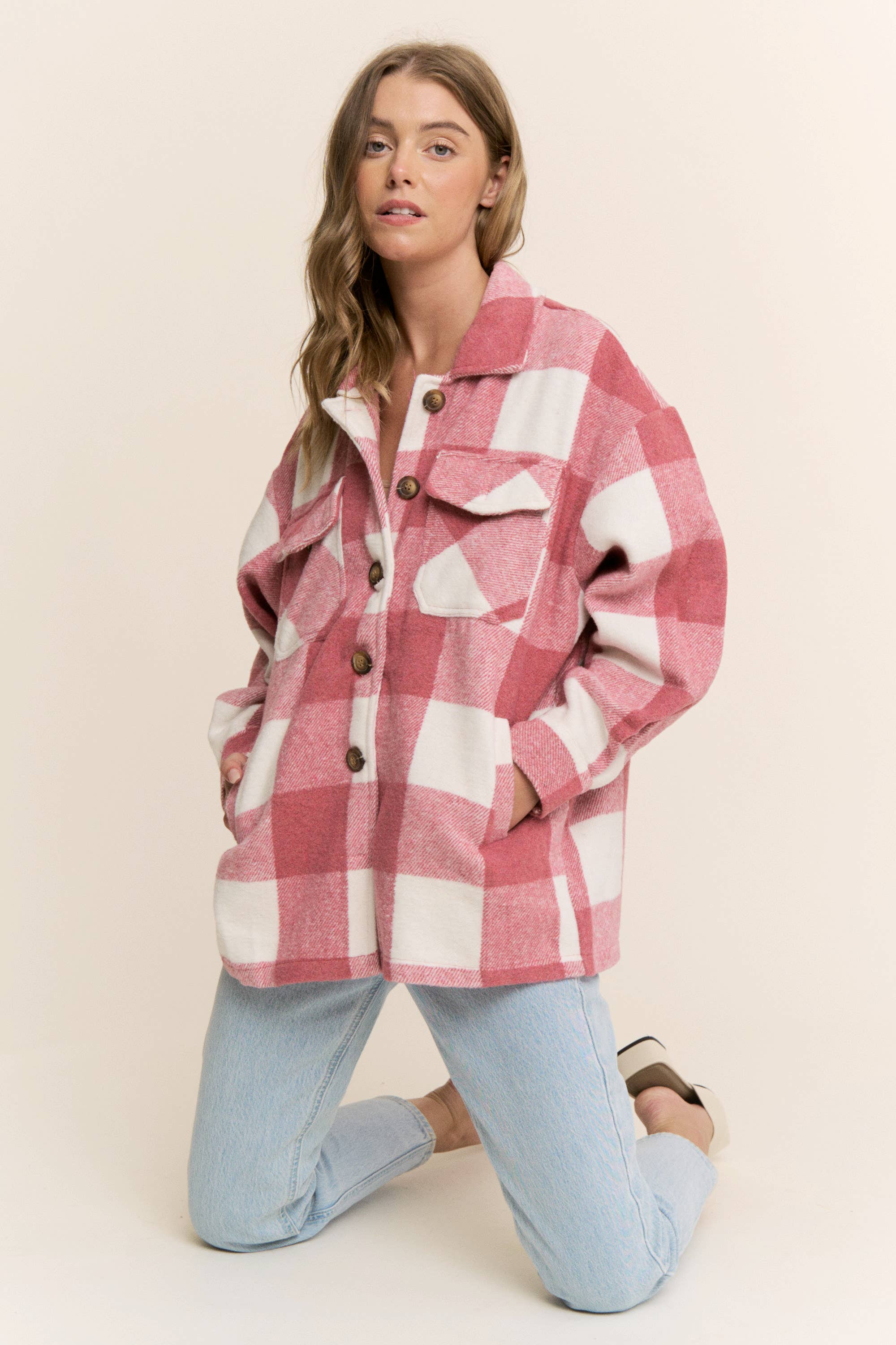 Sweet Generis - Wholesale Shirt Jacket/Shacket - Women's - FUZZY PLAID BUTTON DOWN FLANNEL SHIRT JACKET53