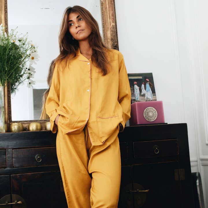 Mustard Camille pyjamas for wholesale by GERMAINE DES PRES