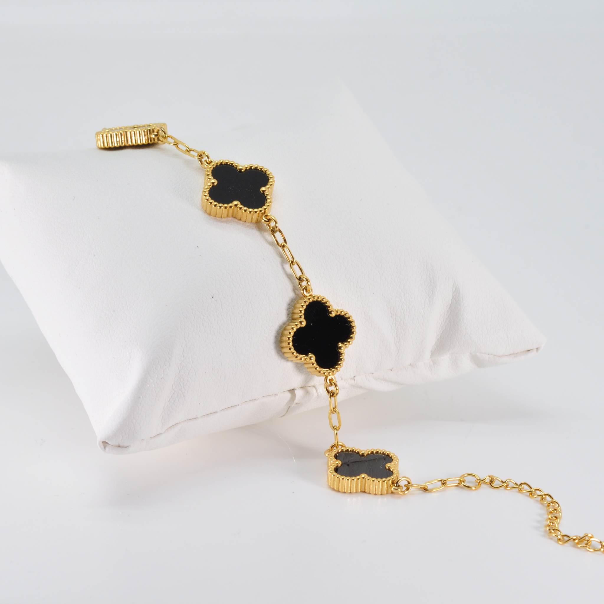 Byzantium Collection Ltd - Wholesale Charm/Dangle Bracelet - Black Four Leaf Clover Double-Sided Bracelet,18K Gold Plated2