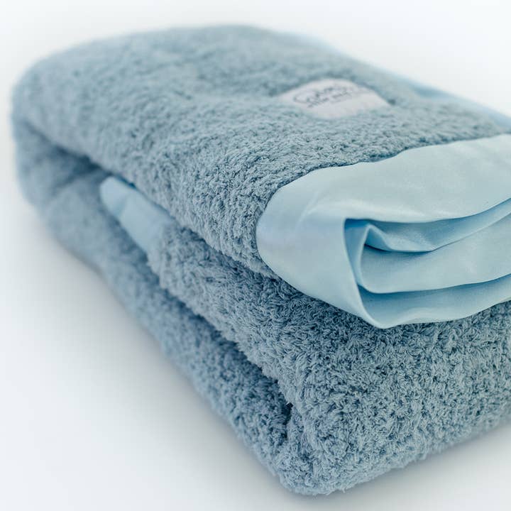 Classic Satin Border Blanket - Powder Blue for wholesale by ellie and sam