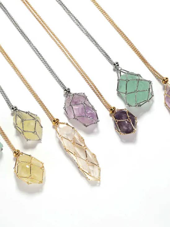 Earth Energy- Stone Holder Necklace Slider Steel - Gemstone for wholesale by HoopLa