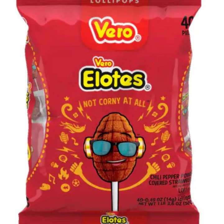 Long Island Candy Factory - Wholesale Lollipop - Vero Elotes Strawberry Lollipops Chili Powder 40 Count 0.49 Ounce