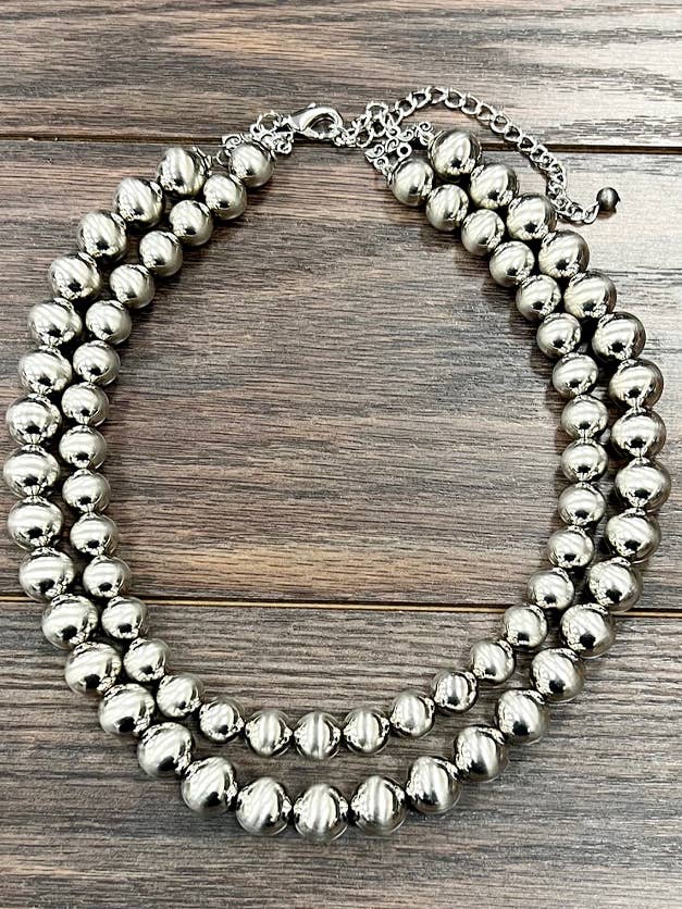 739186, 18" 2-strand Silver Navajo Bead Necklace for wholesale by ISAC Trading Inc
