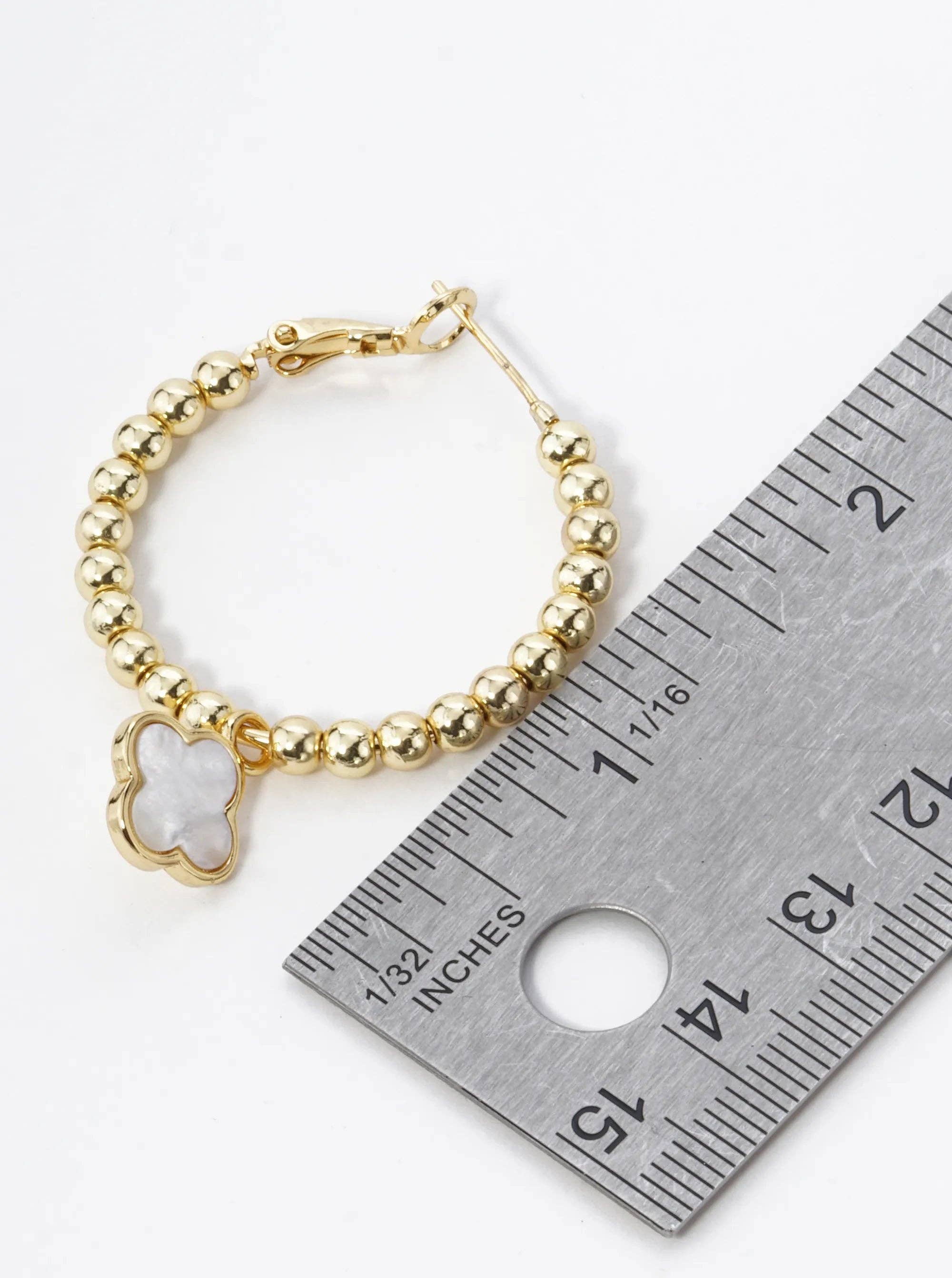 Wild Honey - Wholesale Hoop Earrings - 18K Gold Dipped Quatrefoil Drop Beaded Hoop Earrings8