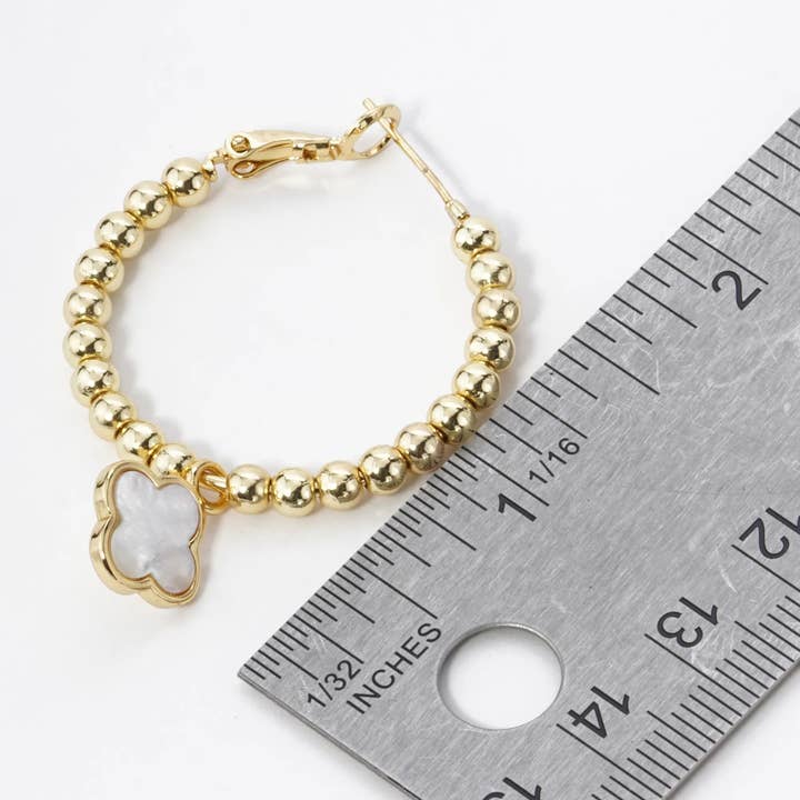 Wild Honey - Wholesale Hoop Earrings - 18K Gold Dipped Quatrefoil Drop Beaded Hoop Earrings8