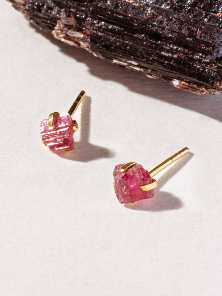 Pure Earth Gemstone Post Earring- Tourmaline for wholesale by Luna Norte